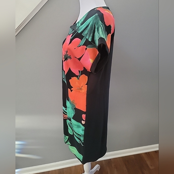 Desigual Dress Women Medium Black Multi-Color Floral Short-Sleeve Crew Neck Mini - Picture 3 of 5